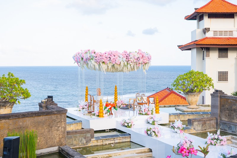 Empty oceanfront mandap styled by STHIRA DECOR