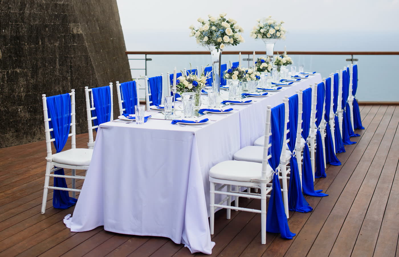 Blue and white oceanfront tablescape by CITTA